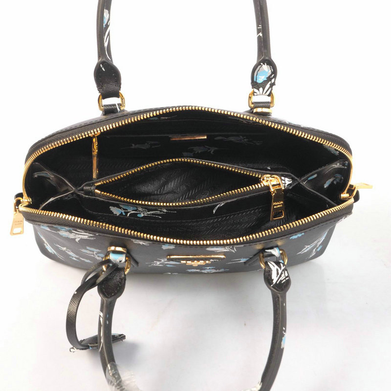 2014 Prada Printing Leather Top Handle Bag BL0837 black - Click Image to Close